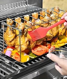 economico -griglia per cosce e ali di pollo in acciaio inox, griglia verticale pieghevole per arrostire barbecue, affumicare, forno, ideale per picnic e campeggio, accessorio da cucina facile da riporre