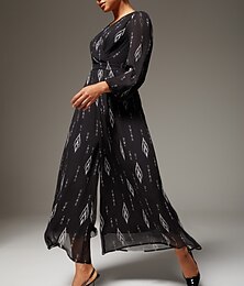 abordables -Combinaison femme en mousseline noire imprimée à jambes larges, col en V, taille cintrée, élégante, idéale pour les fêtes, tenue quotidienne, idéale pour le printemps et l'automne