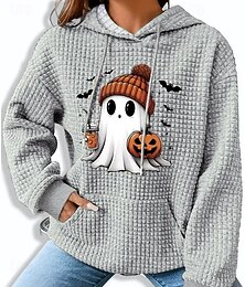 abordables -Sweatshirts à capuche Halloween pour femmes fantôme graphique citrouille décontractée à manches longues hauts réguliers streetwear quotidien avec poche imprimé noir rose bleu gris automne hiver