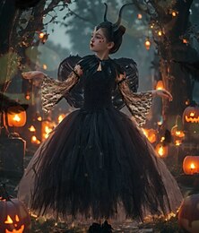 abordables -Bruja Pernicioso Víspera de Todos los Santos Vestidos Disfraz de lujo Tutu Cosplay Niños Chica Víspera de Todos los Santos Carnaval Rendimiento Fiesta Disfraces fáciles de Halloween Disfrazarse