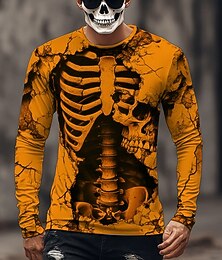 Недорогие -Halloween Муж. 3D Скелет Футболка Длинный рукав Футболка 3D печать Вырез под горло Рубашка Мода преувеличены Для улицы Повседневные Белый Лиловый Оранжевый Лето Весна Осень Одежда S M L XL XXL XXXL