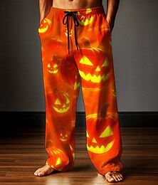 levne -Halloween Pánské Dýně Halloweenské kostýmy Kalhoty Volné kalhoty Kalhoty pro volný čas Středně vysoký pas Temný gotický styl Dovolená Elastická šňůrka v pase Kalhoty z lněného materiálu s kapsami