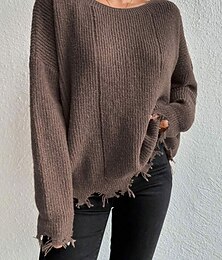 economico -Per donna Felpa Casual Morbido Colore Puro A Coste Girocollo Nappa Lavorato a maglia Manica Lunga Top Regolari Maglia All'aperto Quotidiano Weekend Verde militare Cachi Autunno Inverno