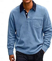 baratos -Homens Camiseta de Veludo Camisas Polos de Golfe O negócio Casual Lapela Clássico Manga Longa Vintage Moda Bloco de cor Bolsos Outono Inverno Normal Preto Branco Vermelho Escuro Verde Claro Azul