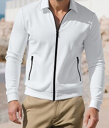 preiswerte -Herren Leichte Jacke Waffeljacke Freizeitjacke Urlaub Täglich Atmungsaktiv Tasche Frühling Herbst Einfach Mode Klassisch Revers Regulär Schwarz Weiß Königliches Blau Khaki Grau Jacken