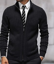 abordables -Homme Pull Robe pull Gilet Cardigan Pull zippé Pull Tricoté Côtelé Tricoter Court Tricoté A côtes Uni Col montant Mode Châles Affaires Occasionnel Vêtement Tenue Automne Hiver Noir Rouge Bordeaux M L