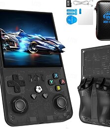 זול -קונסולת משחקים ניידת משודרגת r36max - ג'ויסטיק כפול פעולה טעינה ב-USB סוללת ליתיום נטענת כולל כרטיס 64 ג'יגה-בייט נרתיק נשיאה שחור מושלם למשחקים בדרכים קונסולת משחקים ניידת