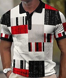 رخيصةأون -رجالي منقوش قمصان بولو الوافل قميص الجولف كم قصير قمصان البولو قميص بياقة عتيق كاجوال ملابس العطلة الملابس الرسمية ملابس المهرجانات Buttons طباعة ثلاثية الأبعاد أسود أصفر أحمر