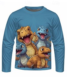 お買い得  -男の子 3D カートゥン 恐竜 Tシャツ Ｔシャツ 長袖 春 秋 ファッション ベーシック 子供 4〜12年 クルーネック アウトドア カジュアル 日常 レギュラー
