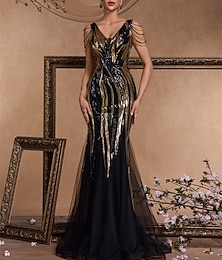 ieftine -Coloană / Teacă Rochii de Quinceanera Spate Deschis Rochie formală Serată Mătura / Trenă Fără manșon În V Polyester cu Mărgele 2025