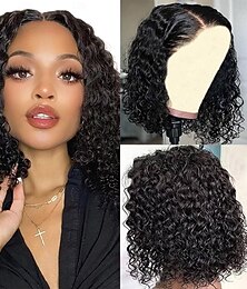 abordables -Perruques en cheveux humains bouclés 13x4, perruques en cheveux humains crépus bouclés pour femmes, perruques frontales en dentelle transparente HD noire naturelle sans colle, cheveux humains