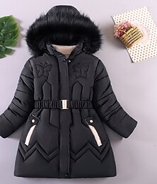 economico -Bambini Ragazze Cappotto in Piuma Tinta unica Moda Bordo in pelliccia Cerniera Tasca Scuola Cappotto Capispalla 4-12 Anni Inverno Nero Rosa Vino