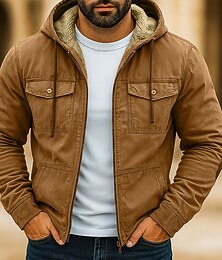 abordables -Homme Sweat à capuche Sweat à capuche zippé intégral Sweat à capuche en polaire Sweat à capuche doublé en polaire Marron Kaki À capuche Uni Patchwork Bloc de Couleur Sport & Loisir Occasionnel