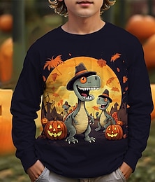 preiswerte -Halloween Jungen 3D Cartoon Kürbis Dinosaurier T-Shirt Langarm Frühling Herbst Mode Basic Kinder 4-12 Jahre Rundhalsausschnitt Outdoor Lässig Täglich Normale Passform