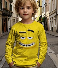 billiga -Pojkar tecknat roligt leende ansikte t-shirt långärmad 3D-tryck höst vintermode grundläggande barn 4-12 år rund hals utomhus casual daglig normal passform