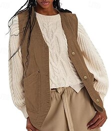 abordables -Femmes Gilet Confortable Avec Poches Boutons Occasionnel Uni Décontracté Quotidien Week-end Simple Boutonnage Régulier Col en V Coupe régulière Sans manches Vêtements d'extérieur Bleu marine Noir