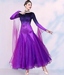 abordables -Robe de danse de salon pour femmes, tenue de compétition de danse moderne, manches longues, costumes de danse de valse