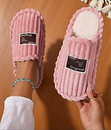 preiswerte -Weite rosa Plüsch-Hausschuhe für Damen – gemütliche Slipper mit gepolsterter Sohle für zu Hause, das Wohnheim und zum entspannten Faulenzen