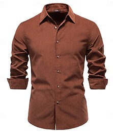 levne -Pánské Košile Tmavě námořnická Hnědá Armádní zelená Dlouhý rukáv Bez vzoru Košilový límec Škola Formální Knoflíky Oblečení Elegantní Vinobraní Chladný Denní