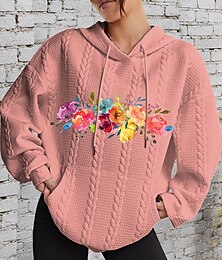 economico -Per donna Felpe con cappuccio Floreale Grafico Abbigliamento Sportivo Casual Manica Lunga Con Cappuccio Top Regolari Casuale Sportivo Coulisse Stampato Tasca Frontale Nero Bianco Rosa Grigio Autunno