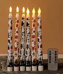 abordables -Bougies coniques sans flamme à motifs colorés d'Halloween, bougeoirs à LED à piles avec télécommande à 11 touches et minuterie, lumières de flamme vacillantes 3D pour dîner, cadeaux de décoration