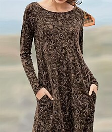 ieftine -Pentru femei Rochii Lungime Genunchi Rochie casual Rochii Tricou Rochie A line Vacanță Casual Dată Fit regulat Floral Grafic Imprimeu Paisley Manșon Lung Stil Nautic Albastru piscină Maro Trifoi