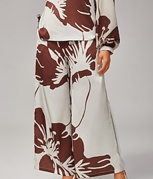 abordables -Pantalones anchos de cintura elástica para mujer, con estampado floral abstracto, para todas las estaciones.