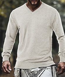 abordables -Homme Pull Pull Tricoté Côtelé Tricoter Hauts Réguliers Tricoté Uni Col en V Mode Basique Vacances Tenue quotidienne Vêtement Tenue Automne Hiver Chameau Noir S M L