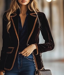 abordables -Mujer chaqueta Cómodo Bolsillo Moda Bloque de color Festivos Fin de semana Frente Abierto Regular Cuello Vuelto Ajuste regular Manga Larga Ropa de calle Marrón Otoño