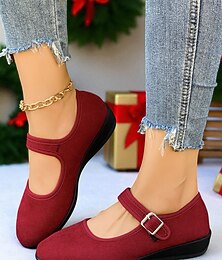 abordables -Ballerines Mary Jane rouges pour femmes avec bride à boucle réglable, semelle antidérapante confortable, tenues décontractées et tenues de Noël festives