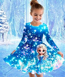 preiswerte -Mädchen' 3D Cartoon Kleid Langarm Sommer Frühling Urlaub Täglich Ferien Prinzessin Schön Süß Kinder 4-12 Jahre Freizeitkleid A Linie Kleid Knielang Normale Passform
