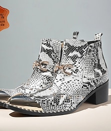 abordables -Botines de punta puntiaguda con estampado de piel de serpiente para hombre: botas de vestir de piel de vaca exótica de inspiración occidental para presentaciones en el escenario, fiestas y salidas nocturnas.
