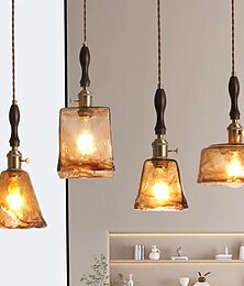 economico -Lampada a sospensione a LED mini lampada a sospensione in vetro e legno con paralume in vetro, illuminazione a sospensione in vetro trasparente per camera da letto, soggiorno, sala da pranzo, cucina