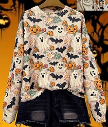 halpa -Naisten Neulos Päivittäin Vapaa-aika Kuvitettu Kurpitsa Hirviö Joustin Tiukka pyöreä kaula-aukko Kudottu Painettu Pitkähihainen Tavalliset topit Neuloa ulko- Koti Halloween Khaki Syksy Talvi