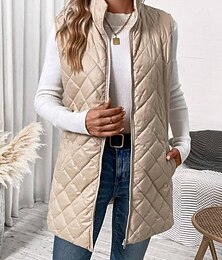 abordables -Mujer Chaleco Mantiene abrigado Cómodo Cremallera Bolsillo Exterior Casual Plano Festivos Fin de semana Cremallera Largo Escote Chino Ajuste regular Sin Mangas Ropa de calle Negro Albaricoque Invierno