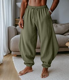 levne -Pánské Plátěné kalhoty Kalhoty Letní kalhoty Volné kalhoty Harémové kalhoty Šňůrky Elastický pas Bez vzoru Pohodlné Prodyšné Plná délka Venkovní Ležérní Dovolená prázdniny Módní Černá Trávová zelená