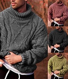 abordables -Homme Pull Torsadé Tricoter Hauts Réguliers Tricoté Coupe ajustée Uni Col roulé Tricots Contemporain Occasionnel Tenue quotidienne Vêtement Tenue Automne Hiver Noir Rose Claire M L XL