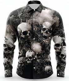 economico -Halloween Per uomo Costumi Halloween Teschi Camicia Camicia con Bottoni Camicia casual Manica Lunga Stile gotico oscuro Ferie Estate Primavera Collo ripiegato Stampa 3D camicie con colletto Bianco 1