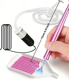 halpa -USB-virtalähteellä varustettu sähköinen timanttimaalauskynä, jossa on tyhjiösäilytysalusta, ergonominen kahva, säädettävät asetukset ja moniväriset harjaspäät kestävään ja vakaaseen askarteluun,