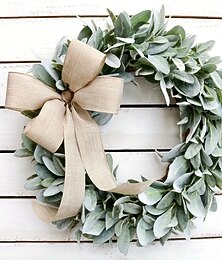 billige -Julekrans til inngangsdør, kunstig grønn lammeørebladgirlander, kunstig planteranke, hagedøroppheng, veggdekor til stue og vindu