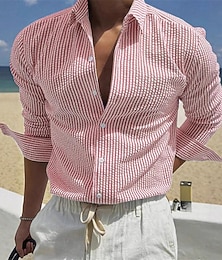 economico -Per uomo Camicia Camicia Estiva Camicia casual Camicia da Spiaggia Camicia con Bottoni Nero Bianco Verde chiaro Rosso Blu Manica Lunga A righe Bavero Vacanza Camicia hawaiana Abbigliamento Poliestere