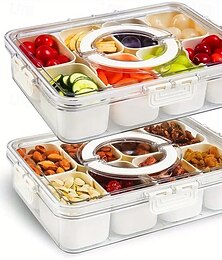 Недорогие -Контейнер для закусок 1/2 шт., разделенный лоток для закусок с крышкой и ручкой, переносной прозрачный контейнер на 8 отделений для фруктов, овощей, салатов, идеально подходит для путешествий,