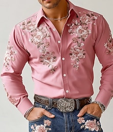 voordelige -Voor heren Bloemenprint Bloemen Overhemd Westers overhemd Cowboyshirt Lange mouw Vintage Retro Buiten Vakantie Lente Herfst Strijkijzer 3D-afdrukken Linnenachtig shirt Blozend Roze blauw Paars Groen
