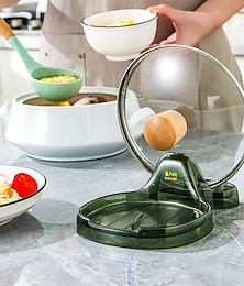 abordables -Estante multifunción para espátula de cocina, diseño de concha transparente, soporte para tapa de olla, soporte para tabla de cortar, reposacucharas, organizador de almacenamiento para accesorios de