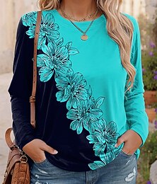 preiswerte -Damen Übergröße Oberteile T Shirt Blumen Geometrie Druck Langarm Rundhalsausschnitt Lässig Täglich Polyester Herbst Winter Gelb Rote