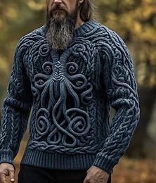 preiswerte -Herren Wikinger Pullover Strickware Rundhalsausschnitt Retro Vintage Lässig Urlaub Straße Täglich 3D-Druck Stricken warm halten Langarm Frühling Herbst Winter Schwarz Blau Braun