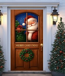 levne -Vánoční kryt na dveře Santa Claus držící dárkový sáček Vánoční závěs na dveře 2025 Vánoční slavnostní visící dekorace pro verandu a oslavu doma