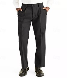 abordables -Homme Pantalons Dress Pants works Pantalon plissé Pantalons de Costume Avec Poches Uni Confort Respirant Longueur complète Formel Soirée Affaires Mode Streetwear Noir Blanche Non Elastique