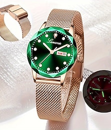 abordables -Une nouvelle montre à quartz pour femme, à la mode et tendance, avec un bracelet en maille d'alliage en forme de diamant, une résistance à l'eau IPX7 et un affichage lumineux de la date et du jour.