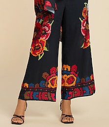 abordables -Femmes Féminin Jambe large Pantalons Longueur complète Satin Élégant Bohème Vacances Noir Été Printemps XS S M
